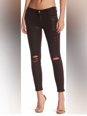 7 For All Mankind The Ankle Skinny Jeans Black Distressed Ripped Knee Size 25